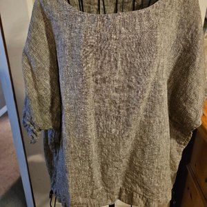 HANDMADE ORGANIC LINEN TOP SIZE L COFFEE